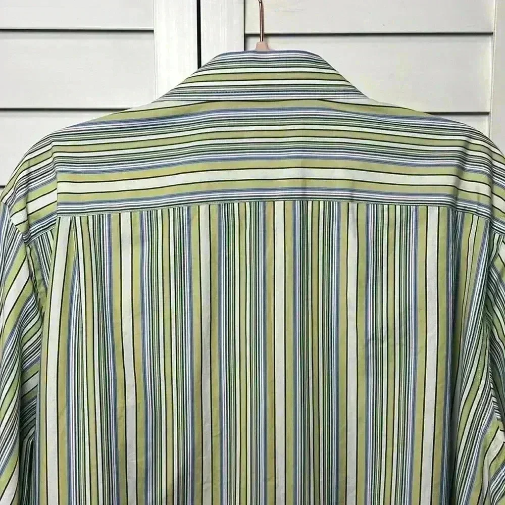 Banana Republic Long Sleeve Striped Button Down Shirt Size L Green, Blue & White